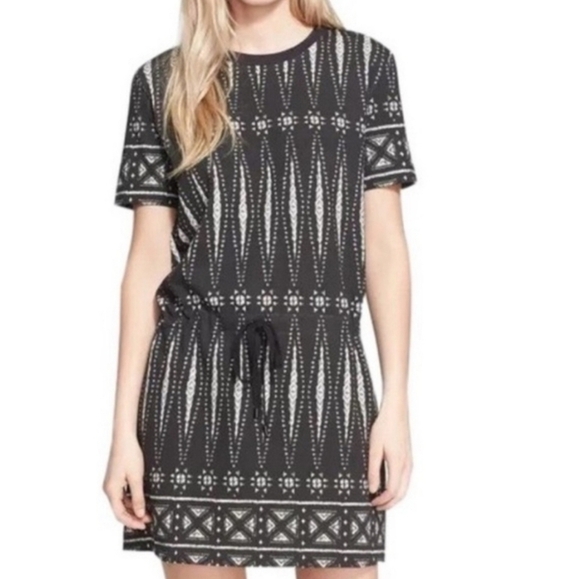 Tory Burch Bologan Knit Aztec Drawstring Dress in Charcoal and White Sz XL - Picture 2 of 10